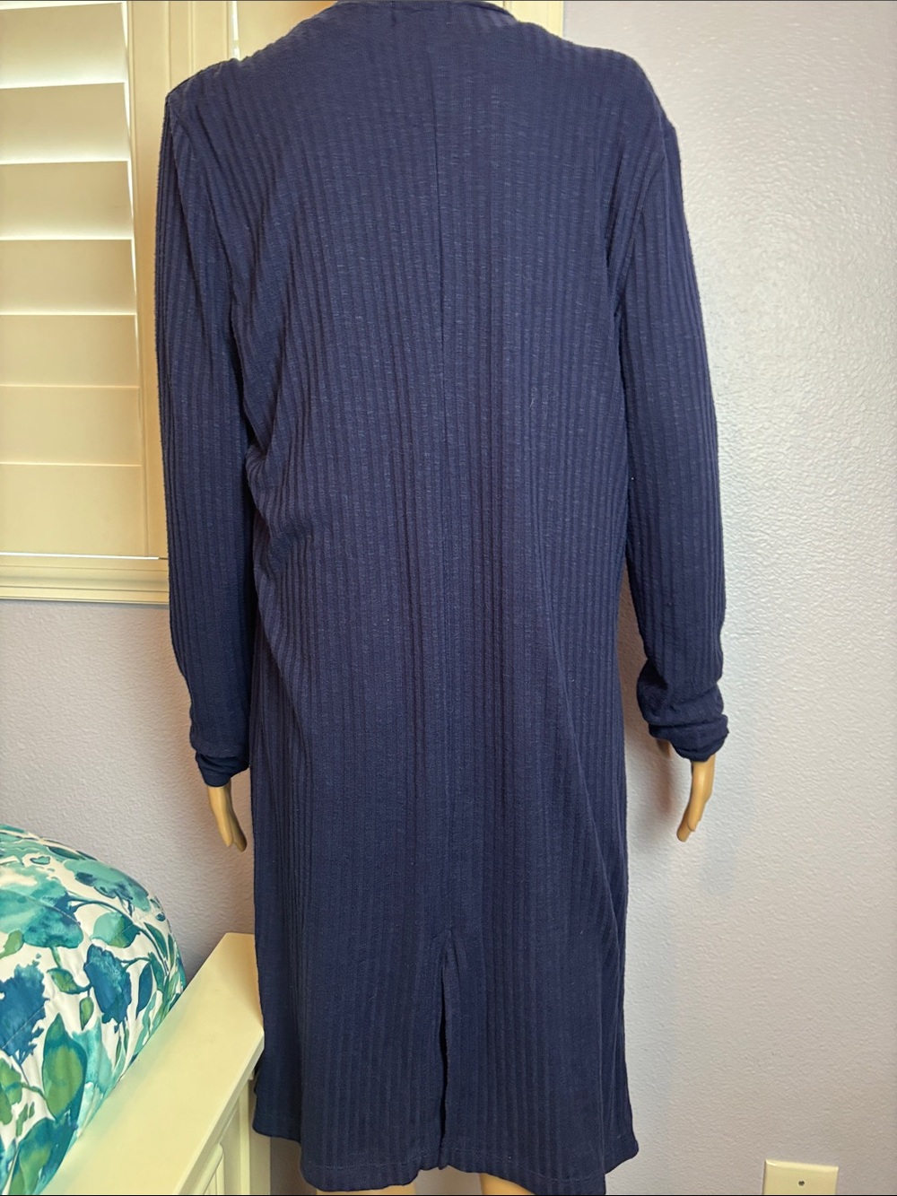 Extra Long Navy Ribbed Button-Front Cardigan Dovetail - Picture 6 of 6